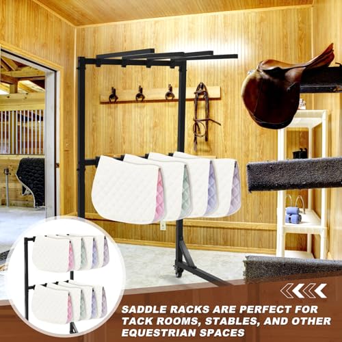 8-Arm Saddle Pad Rack with Wheels, Removable Horse Blanket Holder Space Saving Horse Saddle Pads Stand for Barn Stable Farm Trailer Accessories