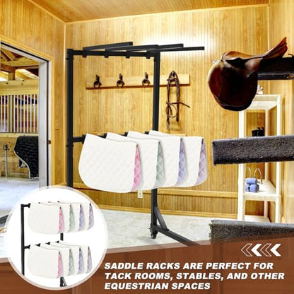 8-Arm Saddle Pad Rack with Wheels, Removable Horse Blanket Holder Space Saving Horse Saddle Pads Stand for Barn Stable Farm Trailer Accessories