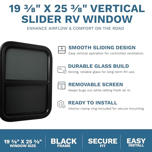 ProCamp RV Window 18x24 | Vertical Slider, Screen & Trim Ring