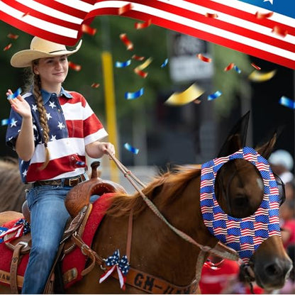 Frienda 4 Pcs 4th of July Horse Fly Mask with Ears 250th Anniversary Horse Face Covering Elasticity Smooth Comfortable Mask with UV Protection for Patriotic Independence Day(Medium) - size: Medium