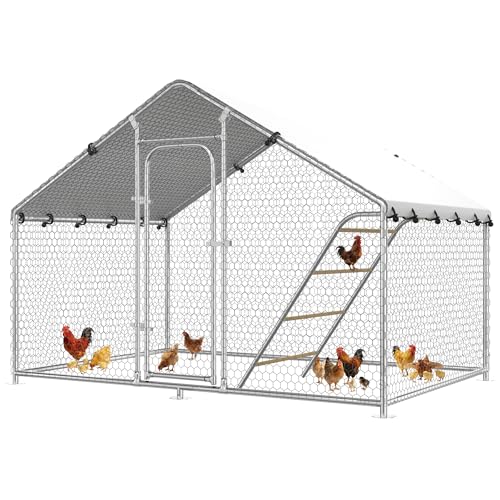 5x9.8 FT Large Metal Chicken Coop, Walk-in Poultry Run Pen | Waterproof Cover, Reinforced Metal Structure, Walk-in Chicken Run, Outdoor Poultry Cage for Ducks Hens Rabbits - size: 59.8"L x 118.0"W x 78.0"H