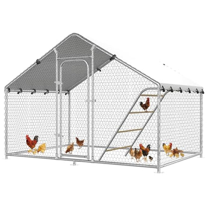 5x9.8 FT Large Metal Chicken Coop, Walk-in Poultry Run Pen | Waterproof Cover, Reinforced Metal Structure, Walk-in Chicken Run, Outdoor Poultry Cage for Ducks Hens Rabbits - size: 59.8"L x 118.0"W x 78.0"H