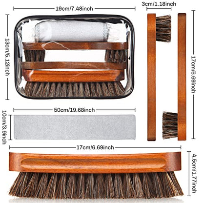 4 Pcs Horsehair Shoe Brush Kit Polishing Daubers Applicators Leather Care Brushes Shine Cleaning Cloth with Bag(Shoe Brush Set E) - style: Shoe Brush Set E