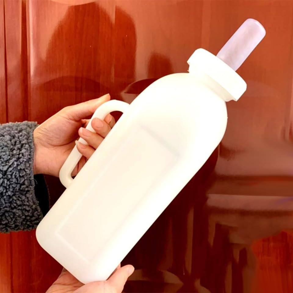 ibasenice Calf Sheep Milk Bottle 3L with Handle, Silicone Nipples & Lid for Orphaned Lambs Calves Puppies, Ergonomic Feeder for Farm Home Use