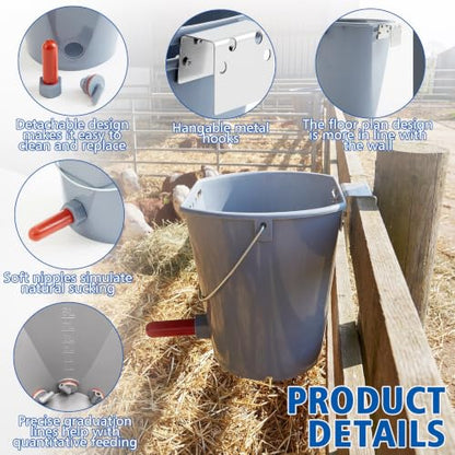 Sawysine 3 Pcs 8.45 Quart Calf Nursing Bucket, Single Teat Feeder with Metal Hanger, Hanging Calf Pail with Nipple Livestock Feeder for Over The Fence, Stall, Barn, Cowshed/Cattle Housing - color: Single Teat