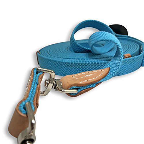35' Flat Cotton Web Lunge Line with Bolt Snap & Rubber Stop - By Southwestern Equine (35', Turquoise) - color: Turquoise, size: 35'