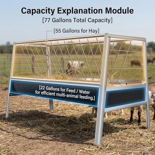 30 Gallon Large Livestock Feeding Trough, 59-Inch Heavy Duty Galvanized Steel Hay Feeder for 15+ Goats, Rust-Proof Metal Sheep Feeder for Pigs, Horses, and Cattle, Ideal for Farm & Ranch