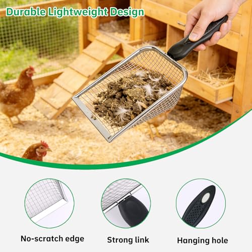 2 Pack Chicken Poop Scooper for Coop, Mesh Sifting Shovel 3.8mm 5mm Holes - size: 4" 2 Set