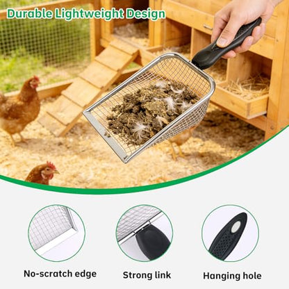 2 Pack Chicken Poop Scooper for Coop, Mesh Sifting Shovel 3.8mm 5mm Holes - size: 4" 2 Set
