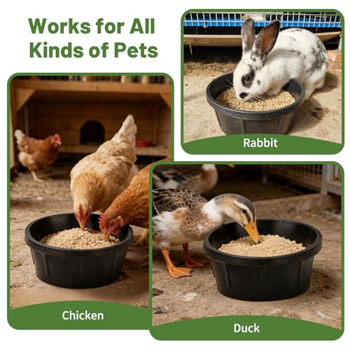 4Pcs Rubber Feeder Pan,2 Quart Feed Bucket - color: Black-2Quart, size: 4PCS