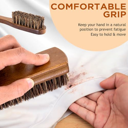 TAKAVU Horse Hair Laundry Brush Set of 2, Soft Natural Bristle - color: Brown Horse Hair