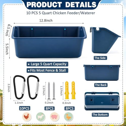 Wenqik 10 Pack Chicken Feeder,5 Quart Hanging Goat Waterer,Dark Blue - color: Dark Blue