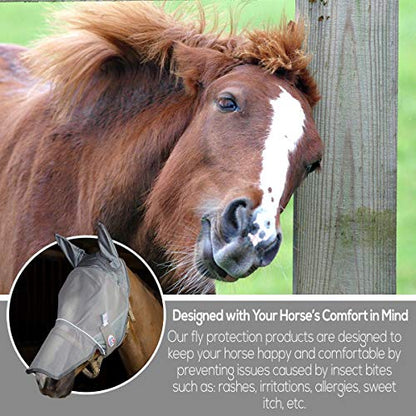 Derby Originals Reflective Fly Mask with One Year Warranty - with Ears and Nose Cover - color: Summer Blue