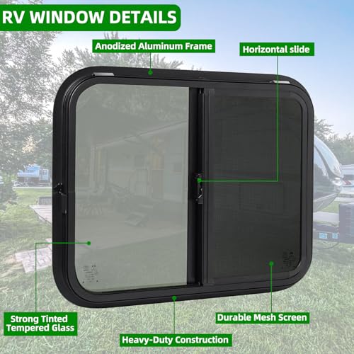 30"W x 24"H RV Windows for Cargo Trailer Camper,Tinted Horizontal Sliding - size: 30"W x 24"H
