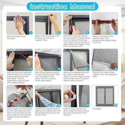 Magnetic RV Window Screen, Max 36 x 56" + Corner & Wind Clips for 2 Windows - size: 3-Pack