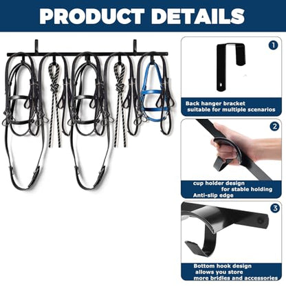 4 Pack Horse Tack Bridle Hooks,Heavy Duty 5 Spot Wall Mounted Detachable Bridle Rack with Hook Horse Bridle Rack Stall Hanger for Hanging Horse Bridles, Halters, Reins