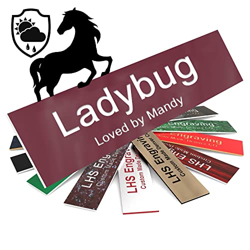 Horse Stall Name Plate, 2x6 Personalized Stall Signs, UV Protected, All Weather Adhesive, Hanging, Mounting or Other, Burgundy Plastic with White Letters - Made in USA - B26 - color: B26 - Burgundy/White, size: 2in x 6in (5.1cm x 15.2cm)
