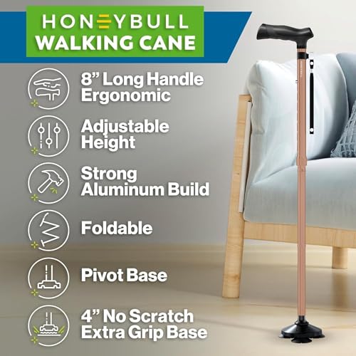 HONEYBULL Walking Cane for Men & Women, Foldable, Free Standing Cane - color: Copper