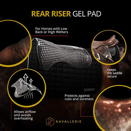 Gel Saddle Pad - Helps with Saddle Bridging, Sore Back, Swayed Back, High Withers English Bareback Pad for Horses, Protective, Perfect for Eventing, Schooling, Dressage - size: Rear Riser