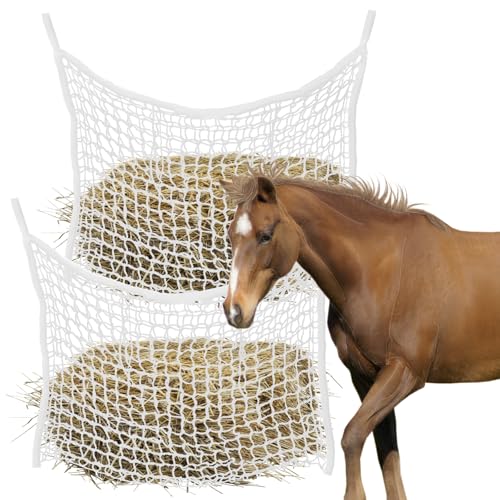 2PCS Horse Hay Feeder Net Slow Feed Bag ，Easy to Hang Hay Bag for Horses with Large Capacity Hay Nets for Horses Feeder Full Day Feeding(White)