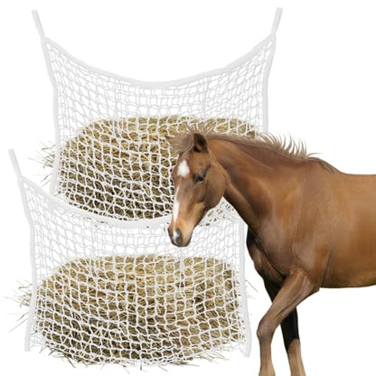 2PCS Horse Hay Feeder Net Slow Feed Bag ，Easy to Hang Hay Bag for Horses with Large Capacity Hay Nets for Horses Feeder Full Day Feeding(White)