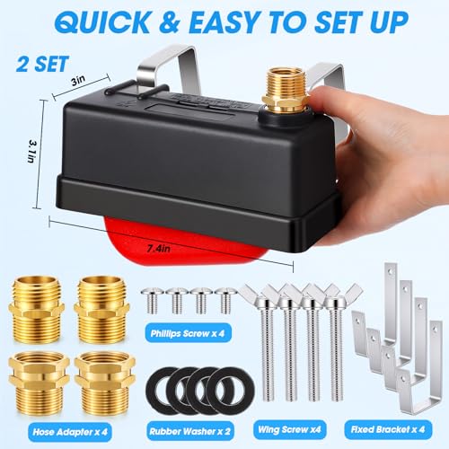 Threlaco 2 Pack Water Trough Float Valve, 4pcs 3/4" Male & Female Hose Connectors, Livestock Water Float Valve for Stock Tank, Auto Liquid Level Control for Cattle, Horse, Goat, Poultry, Pond, Farm