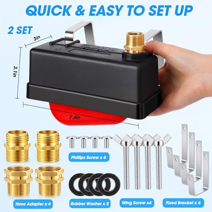 Threlaco 2 Pack Water Trough Float Valve, 4pcs 3/4" Male & Female Hose Connectors, Livestock Water Float Valve for Stock Tank, Auto Liquid Level Control for Cattle, Horse, Goat, Poultry, Pond, Farm