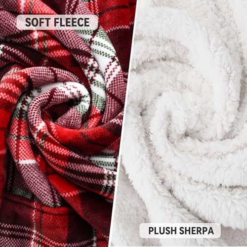 Catalonia Sherpa Wearable Blanket with Sleeves and Pocket for Adults - color: Red Plaid, size: Standard Pocket