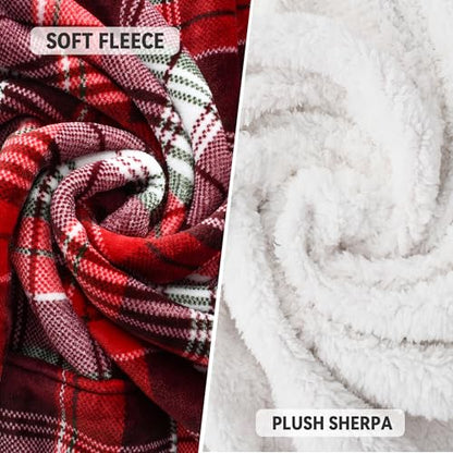 Catalonia Sherpa Wearable Blanket with Sleeves and Pocket for Adults - color: Red Plaid, size: Standard Pocket
