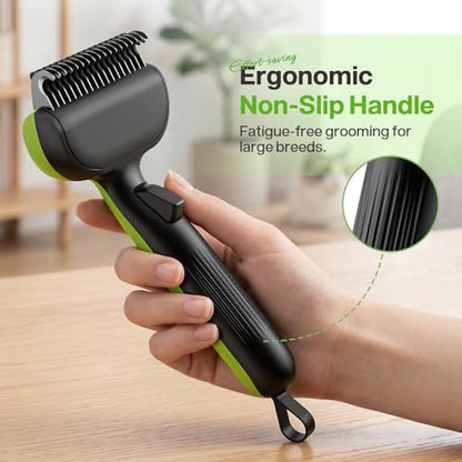 Pecute Self-Cleaning Undercoat Rake for Dogs Cats with Thick Double Coats - color: Green