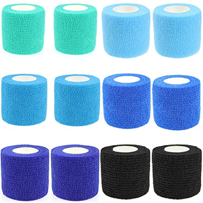 Self Adhesive Bandage Wrap Animal Cohesive Bandage Self Adherent Wrap First Aid Tape for Dogs Cats Horses Birds & Wrist Healing Ankle Sprain (2 Inch Blue Change 12 Rolls) - color: 2 Inch Blue Change 12 Rolls
