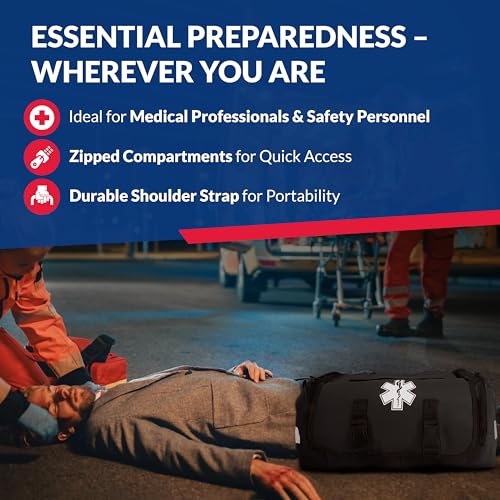 First Responder Trauma First Aid Kit Bag – Fully Stocked Emergency Medical Kit for Workplace, Vehicle & Home – OSHA & ANSI Compliant – Portable – Tactical Black - color: Tactical Black