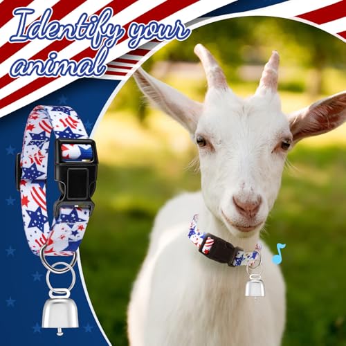2 Pack Patriotic Goat Collars with Bells, Red White Blue Pattern for Lambs - style: Independence Day