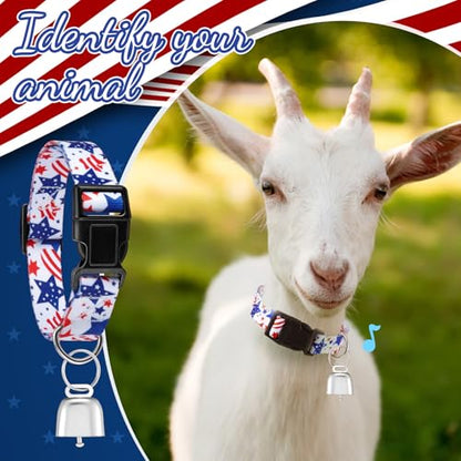 2 Pack Patriotic Goat Collars with Bells, Red White Blue Pattern for Lambs - style: Independence Day
