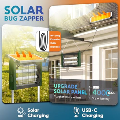 PhatroyYee Solar Bug Zapper Outdoor, Waterproof Mosquito Fly Zapper 4500V - color: Army Green
