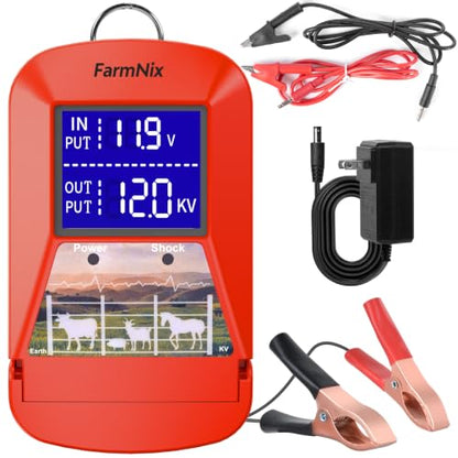 12KV Electric Fence Charger, 15 Miles 3 Joules Electric Fence Kit - color: Red