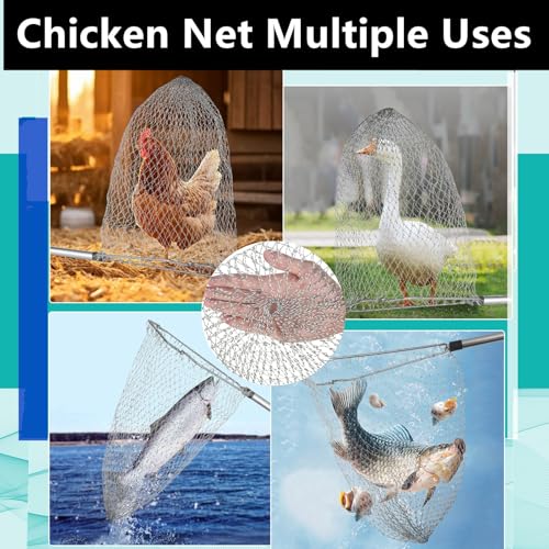 Chicken Net Catcher,74" Adjustable Extension Pole Chicken Hook Catcher Kit | 74" Adjustable Stainless Steel Chicken Net with Leg Hook, Suitable for Chickens, Ducks, Fish, Birds & Small Livestock