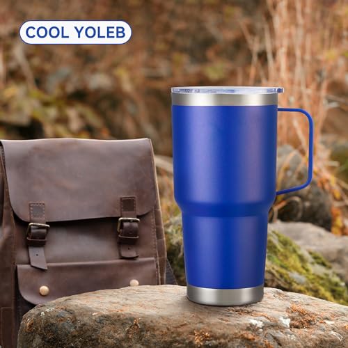 30 oz Stainless Steel Tumblers Bulk with Handle and Lid, 4 Pack - color: Blue