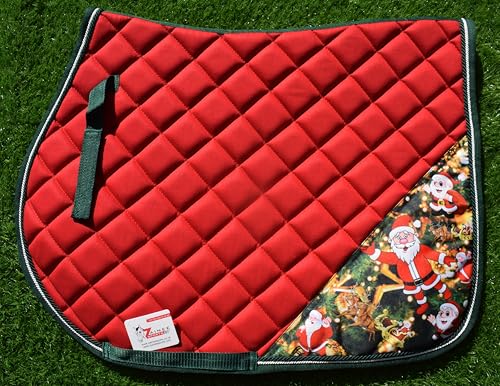 Christmas Santa Saddle Pad Set + Matching Ear Bonnet – Holiday Horse Riding Gear Festive Equestrian Gift Set Dressage, Hunter - size: Horse/Full