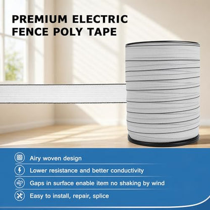 Electric Fence Tape 1.6 in, Electric Fence Poly Tape 10ss Conductors 656' - color: 1.6 in, size: 656 FEET