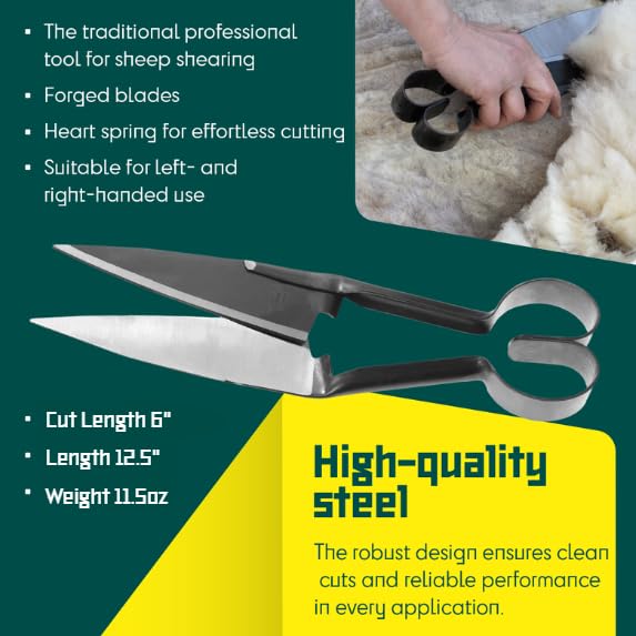 BERGER Topiary & Sheep Shears 2722 - Commercial Grade, Self-Sharpening Blades, Heart Spring, Ambidextrous Design, 6.1 in. Straight Cutting Edge, 12.6 in. Long
