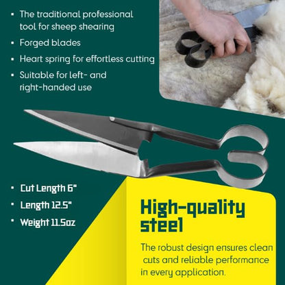 BERGER Topiary & Sheep Shears 2722 - Commercial Grade, Self-Sharpening Blades, Heart Spring, Ambidextrous Design, 6.1 in. Straight Cutting Edge, 12.6 in. Long