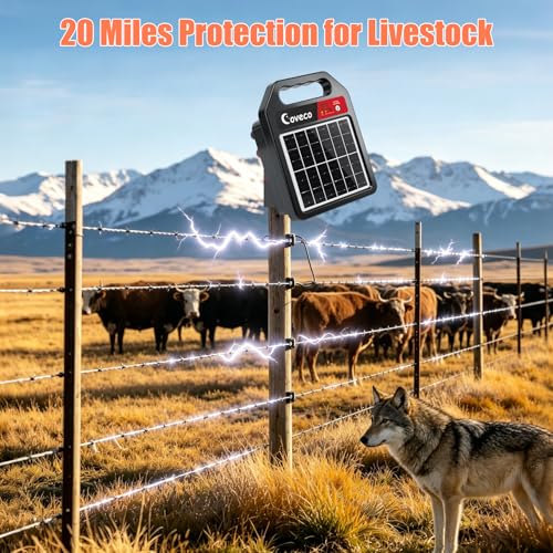 20Miles Solar Powered Electric Fence Charger,0.33J Solar Electric Fence - size: Without Accessories