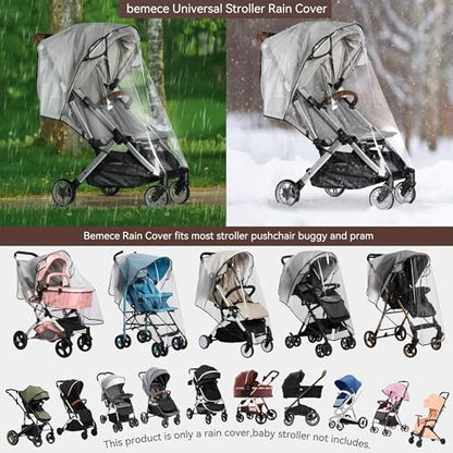 bemece Universal Stroller Rain Cover, Clear EVA Shield with Side Air Vents | bemece Stroller Rain Cover, Clear EVA Shield with Air Vents for Most Single Strollers, Wind, Snow & Dust Protection