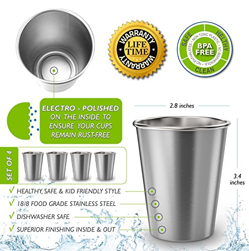 CHILLOUT LIFE Stainless Steel Kids Cups 8 oz - Stainless Steel Small Children Cups for Home & Outdoor Activities, BPA Free Unbreakable Premium Stackable Metal Drinking Glasses (4-Pack)