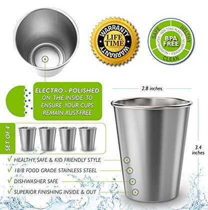 CHILLOUT LIFE Stainless Steel Kids Cups 8 oz - Stainless Steel Small Children Cups for Home & Outdoor Activities, BPA Free Unbreakable Premium Stackable Metal Drinking Glasses (4-Pack)