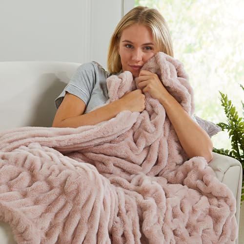 Springtree Home Luxury Micro Plush Throw Blanket | Thick Faux Fur | Pink | Lily Collection | 50" x 60" | Pink Blanket | Ultra Plush - color: Pale Pink, size: 50" x 60" (Medium)