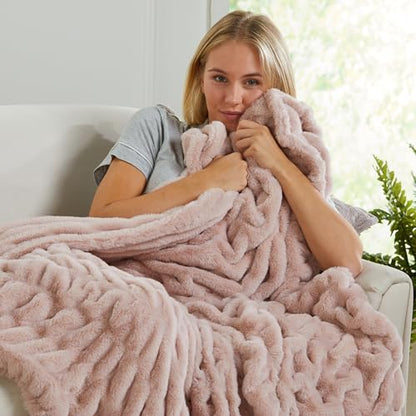 Springtree Home Luxury Micro Plush Throw Blanket | Thick Faux Fur | Pink | Lily Collection | 50" x 60" | Pink Blanket | Ultra Plush - color: Pale Pink, size: 50" x 60" (Medium)