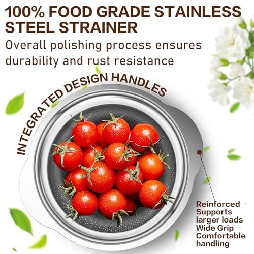 Colander, Stainless Steel Colander for Kitchen, Stainless Steel Strainer, Pasta Strainer for Spaghetti Fruits Vegetables Cooking Food, Kitchen Food Strainer - 3 QT - size: 3QT