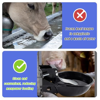 2 Pcs 2.5 L/ 0.66 Gal Automatic Livestock Waterer, Heavy Cast Iron Push-Paddle Water Trough, Black Stainless Steel Livestock Water Bowl for Horse Cattle Goat Pig 11.8 x 9.06 x 3.94 Inch
